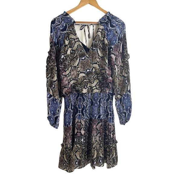 Parker Gladis Snakeskin Print Silk Ruffle Detail Dress Size Med NWT - Picture 5 of 12